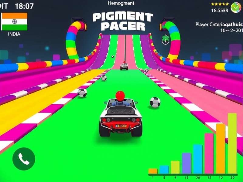 Pigment Pacer gameplay screenshot showing colorful tracks and vehicles